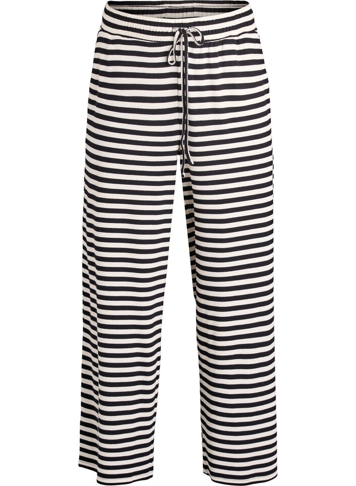 Randiga pyjamasbyxor med h&ouml;g midja och vida ben, Svart, Packshot image number 0