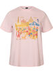 T-shirt i ekologisk bomull med tryck framtill, Rosa, Packshot image number 0