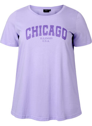 T-shirt i bomull med texttryck, Lavender W. Chicago, Packshot image number 0
