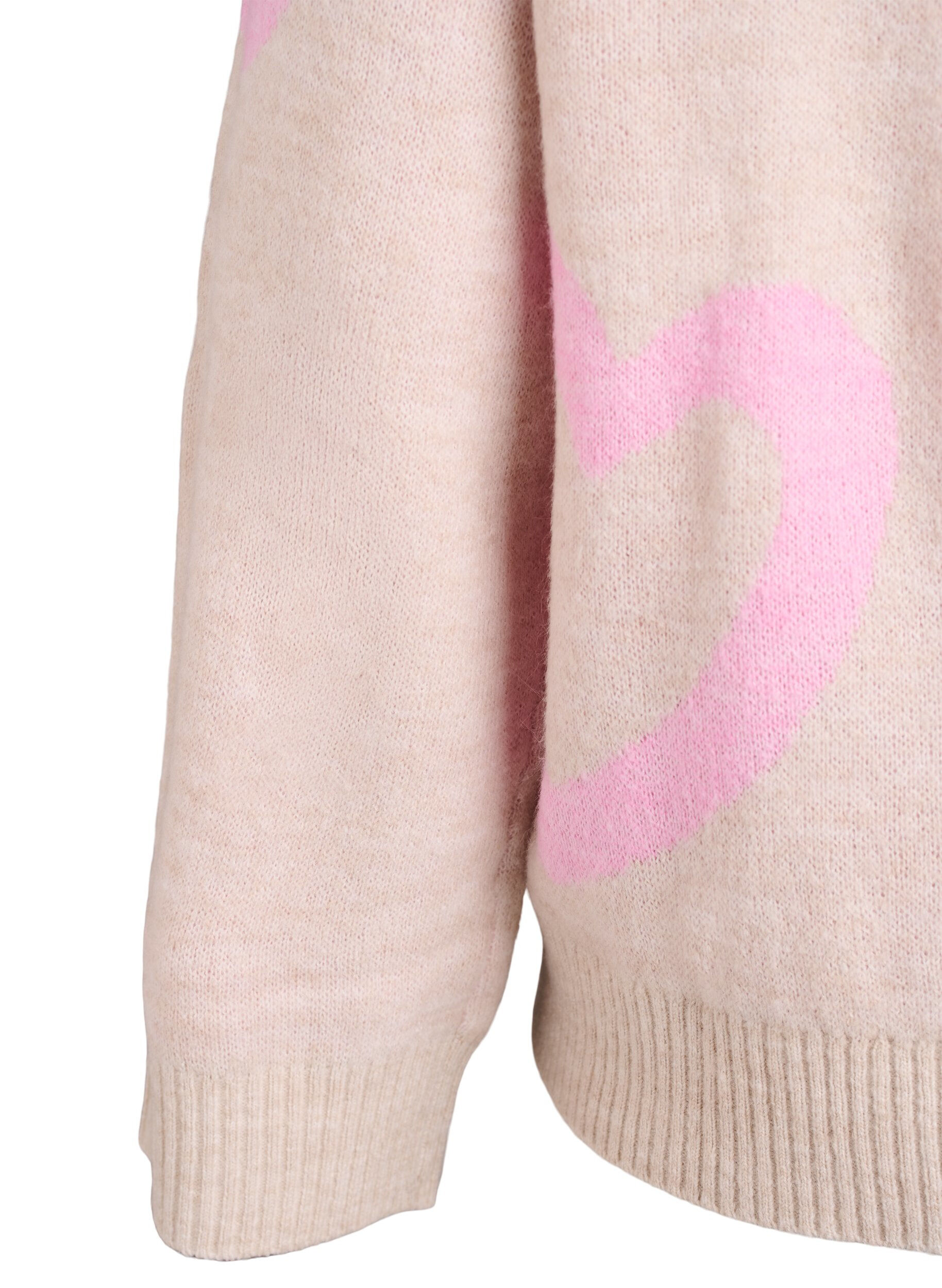 Zizzi Stickad blus med stora hj&auml;rtan och rund halsringning, Beige, Packshot image number 3