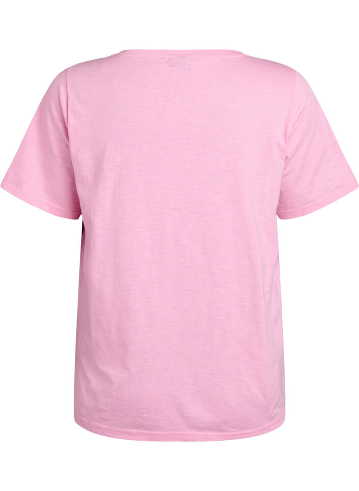 Kort&auml;rmad enkel t-shirt med v-ringning, Rosa, Packshot image number 1