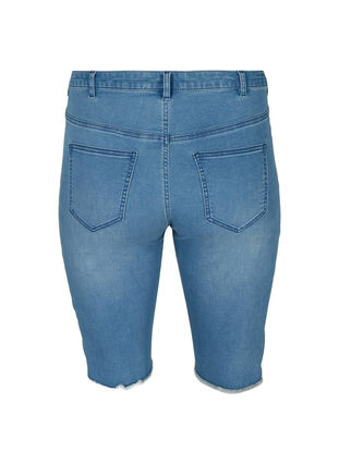 Kroppsnära jeansshorts med råa kanter, Blue Denim, Packshot image number 1