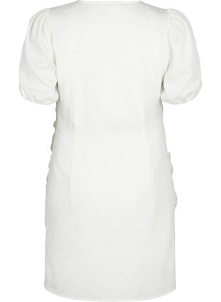 Kortärmad klänning med drapering och struktur, Bright White, Packshot image number 1