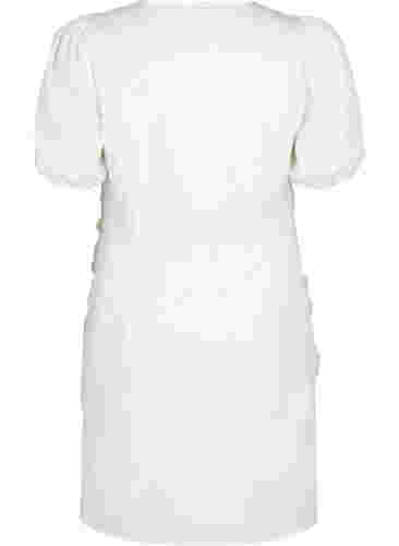 Kortärmad klänning med drapering och struktur, Bright White, Packshot image number 1