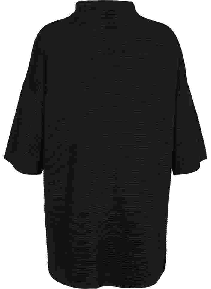 Stickad klänning med kort ärm, Black, Packshot image number 1