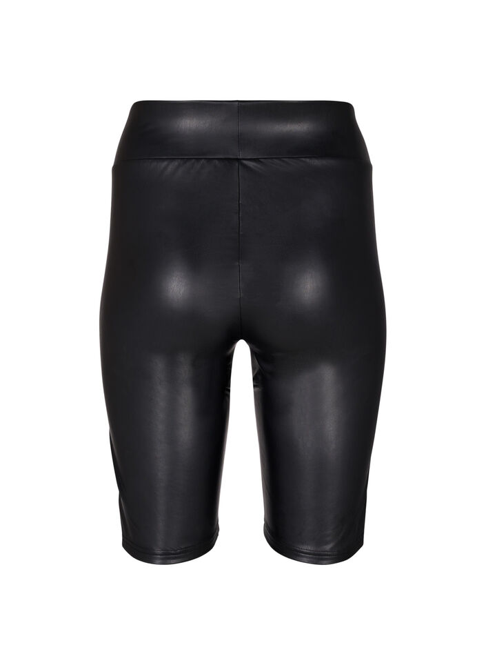 Glänsande kroppsnära shorts med hög midja, Black, Packshot image number 1