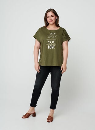 Kortärmad bomulls t-shirt med print , Ivy green w. Love, Model image number 2