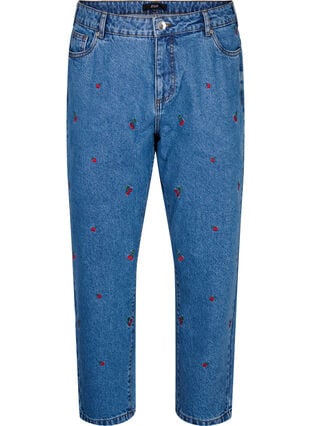 Mille Mom Fit-jeans med broderier, Light Blue Cherry, Packshot image number 0