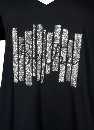 T-shirt i bomull med paljetter, Black W. Be free, Packshot image number 2
