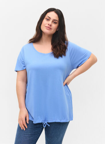 Kortärmad t-shirt med dragsko i nederkant, Ultramarine, Model image number 0