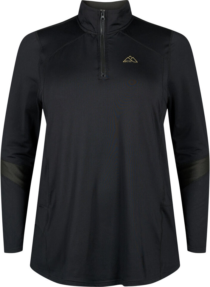 Baselayer blus med fickor och mesh, Black, Packshot image number 0
