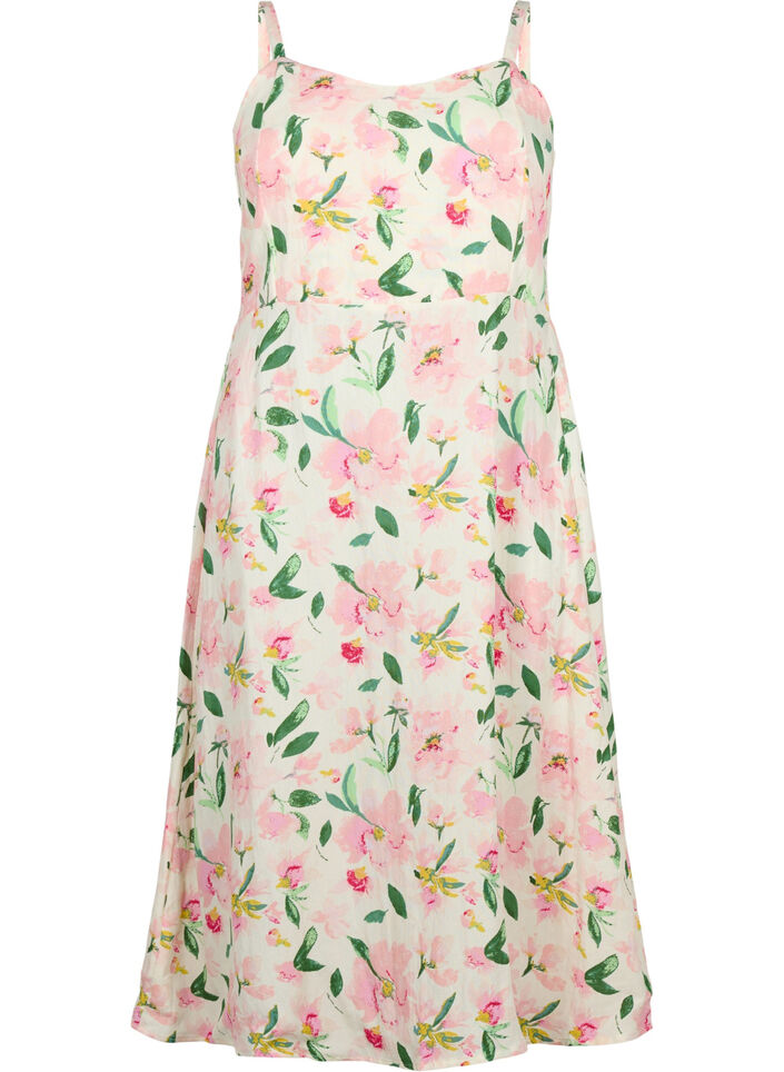 Blommig slipklänning i viskos med smock, Off White Flower, Packshot image number 0