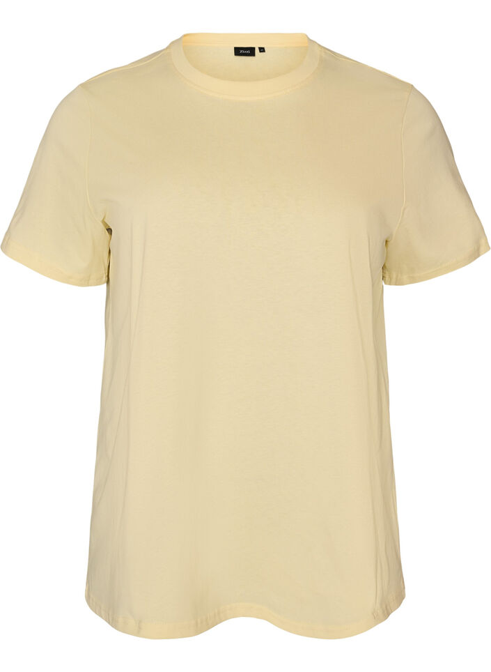 Enkel t-shirt i bomull med rund halsringning, Gul, Packshot image number 0