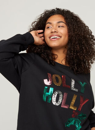Julsweatshirt med paljetter, Black, Model image number 2