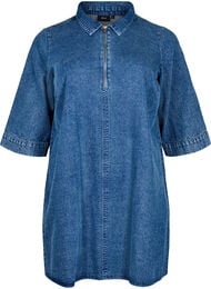 Kort denimkl&auml;nning med dragkedja och trekvarts&auml;rmar, Bl&aring;