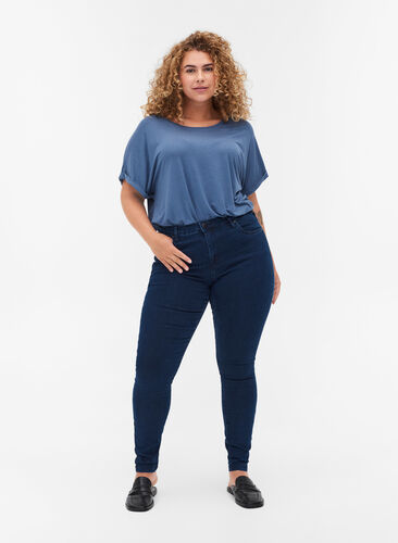 Super slim Amy jeans med hög midja, Dark blue, Model image number 0