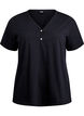 T-shirt med knappdetalj, Svart, Packshot image number 0