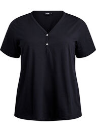 T-shirt med knappdetalj, Svart