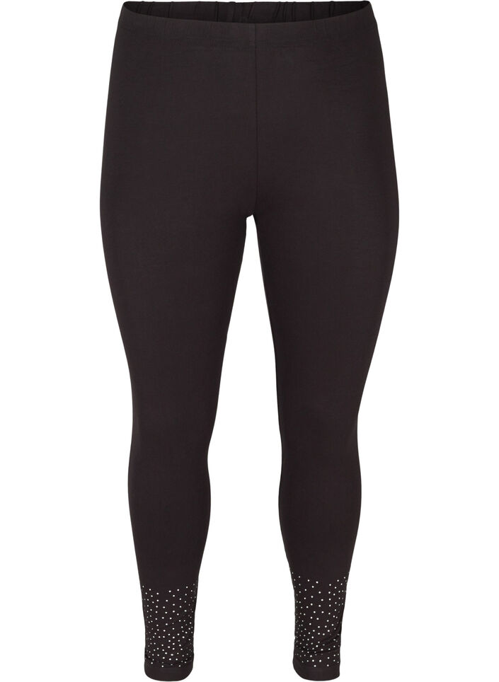 Leggings i viskosmix med dekorativa stenar, Black, Packshot image number 0