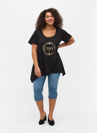 A-linjeformad t-shirt i bomull, Black FIERCE, Model image number 2