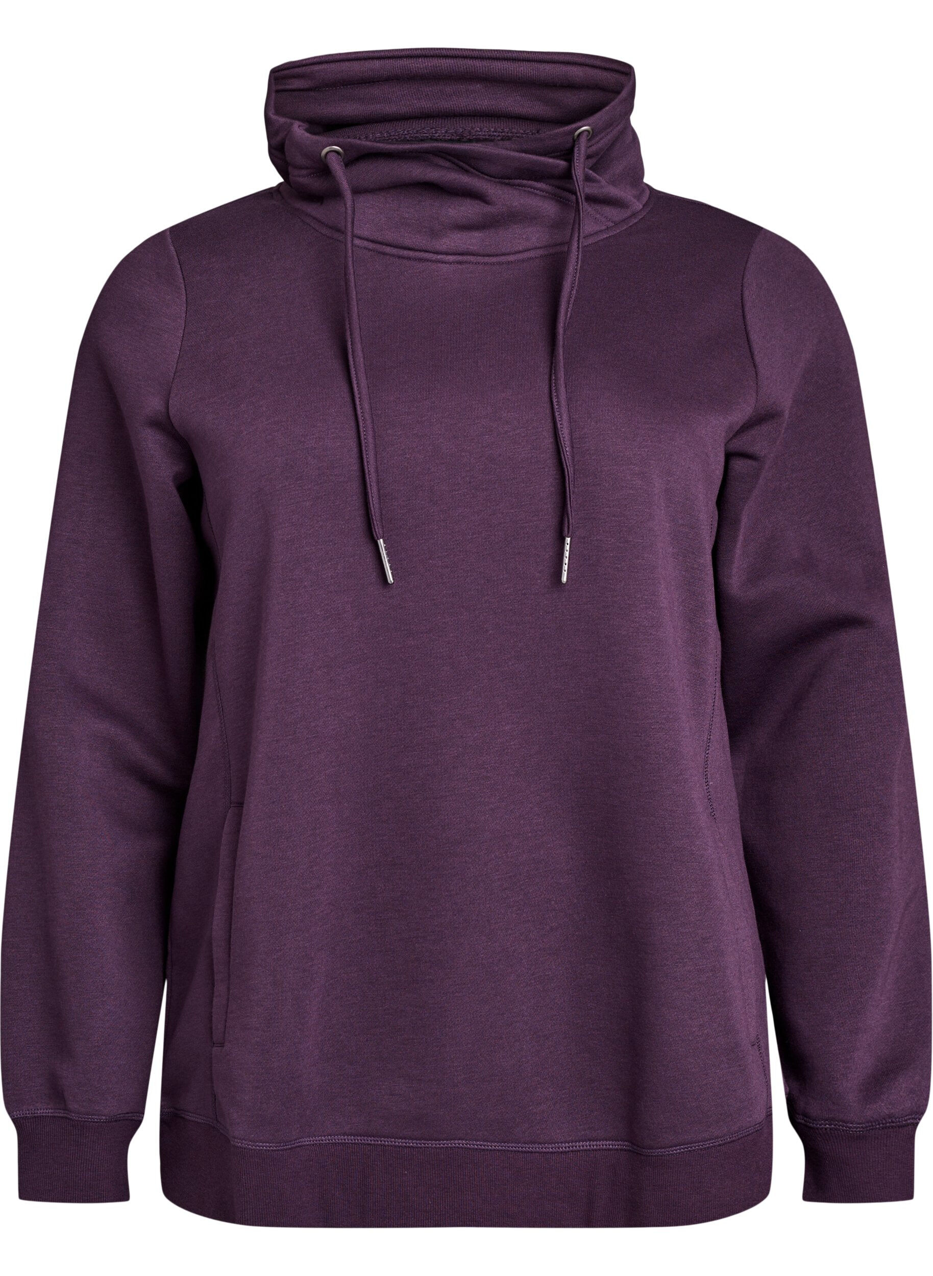Zizzi FLASH - Sweatshirt med h&ouml;g krage och fickor, Lila, Packshot image number 0