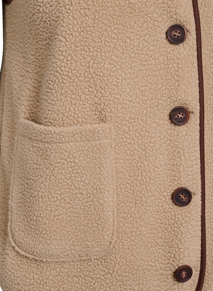 V&auml;st i teddyfleece med kontrastkanter, Beige, Packshot image number 3