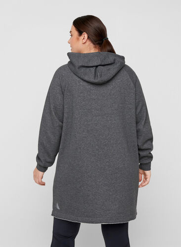 Sweatshirtsklänning med huva och ficka, Dark Grey Melange, Model image number 1