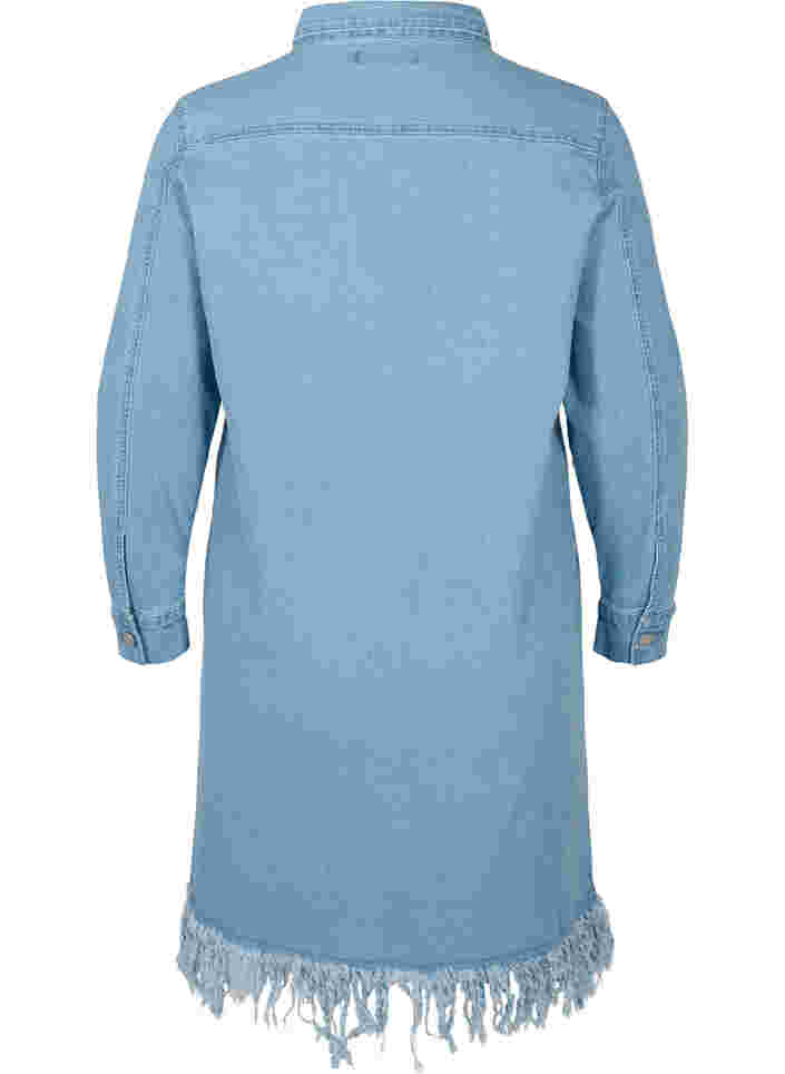 Jeansklänning med fransar och knappar framtill, Light blue denim, Packshot image number 1