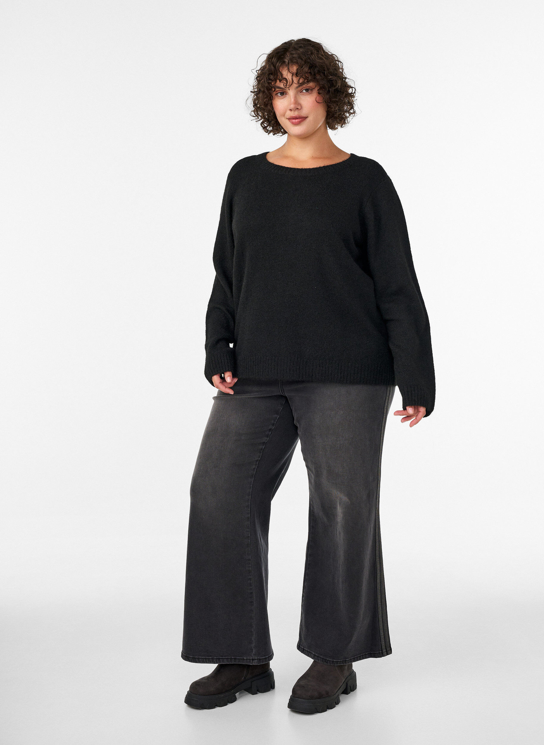 ZizziJeans i bred passform med vertikala denimdetaljer, Gr&aring;, Model image number 0