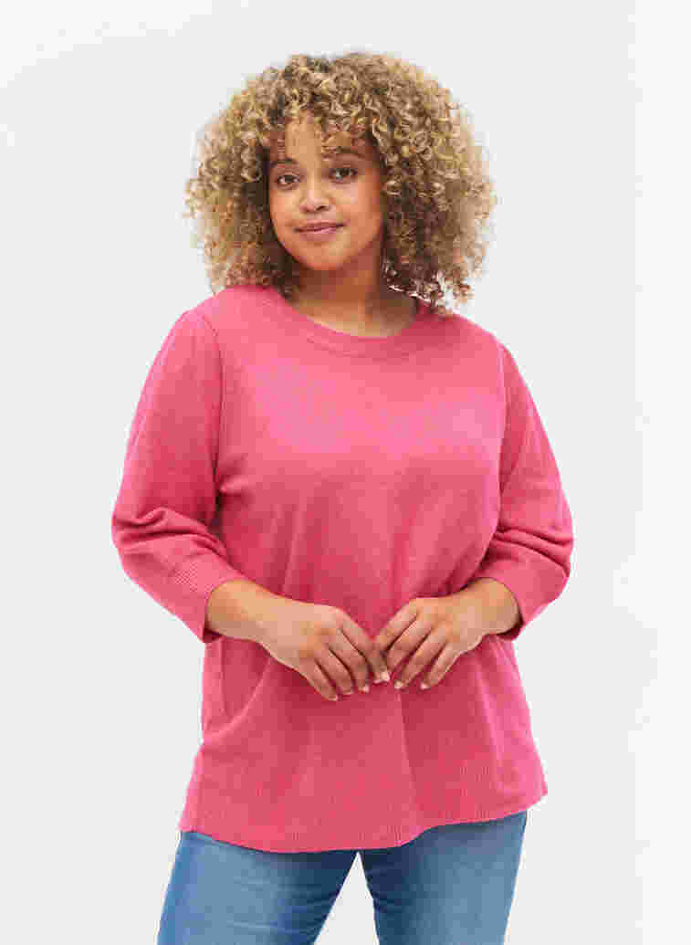 Melerad stickad tröja med 3/4-ärmar, Fandango Pink, Model