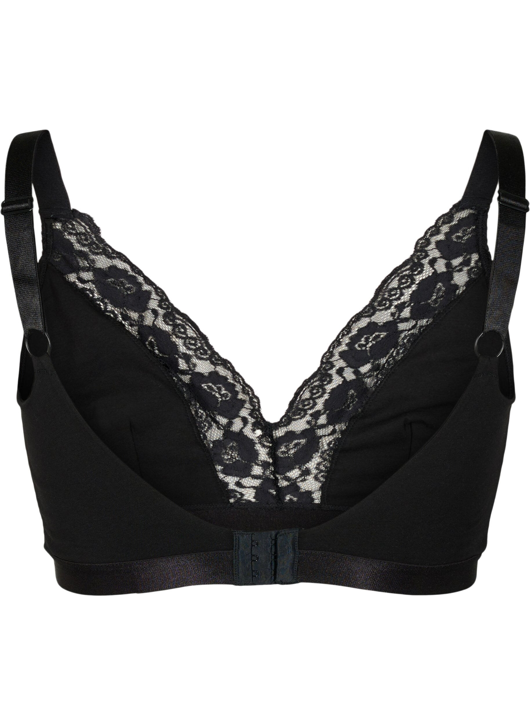 Zizzi Bralette i bomull med spets, Svart, Packshot image number 1