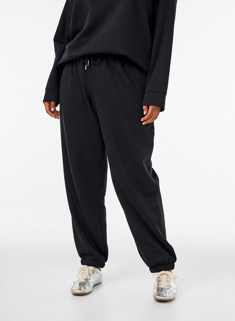 Mjukisbyxor med h&ouml;g midja och dragsko, Svart, Model image number 2