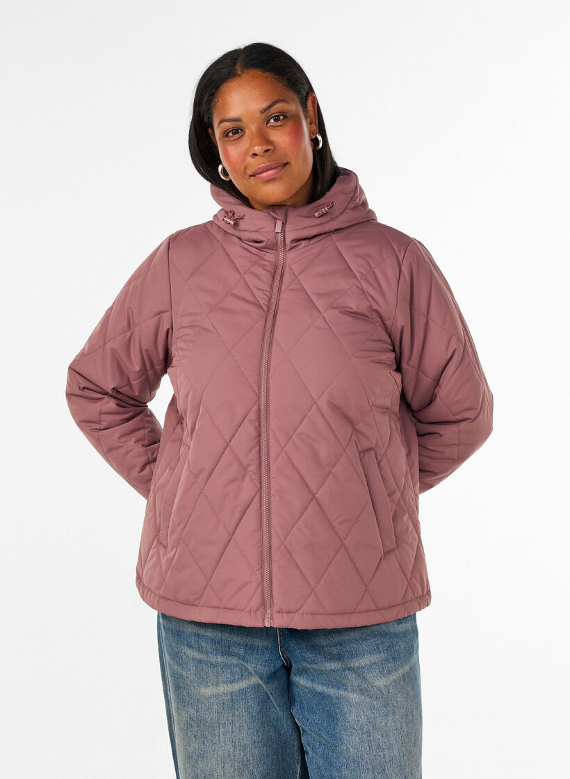 L&auml;tt vadderad jacka med diamantquilt, Rosa, Model image number 0