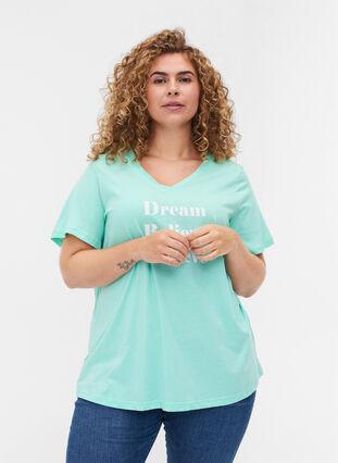 T-shirt i bomull med v-ringning och tryck, Cabbage, Model image number 0