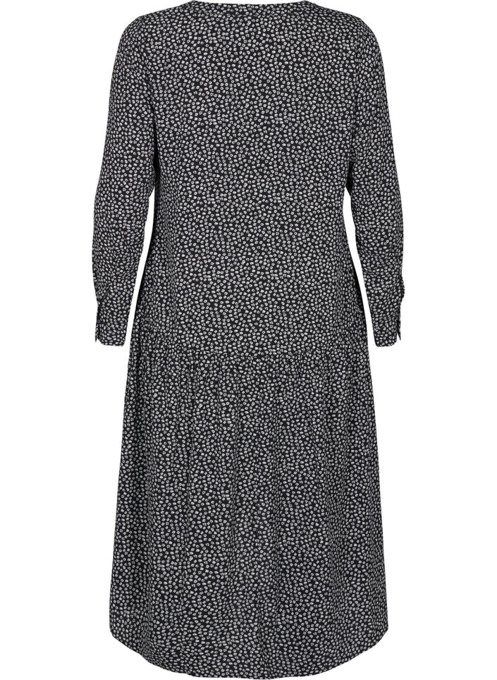 Midi-klänning med långa ärmar, Black Small Flower, Packshot image number 1