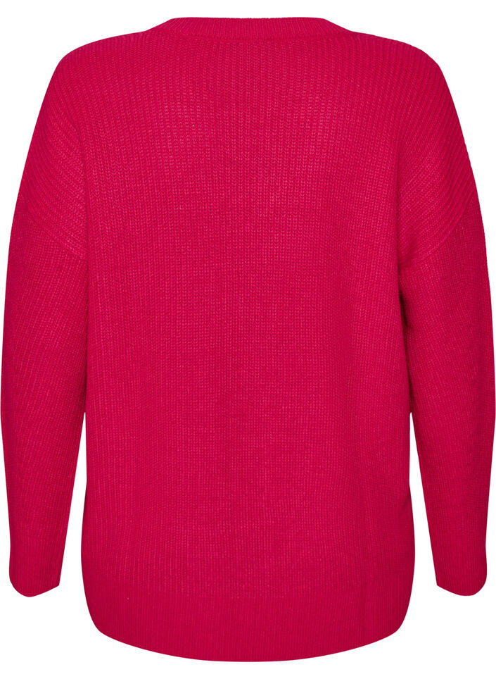 L&aring;ng ribbstickad blus med V-ringning, Rosa, Packshot image number 1