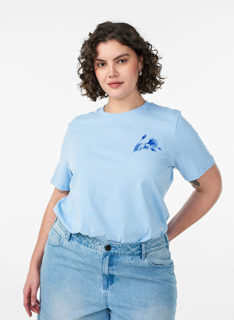 T-shirt i bomull med tryck, Bl&aring;, Model image number 0