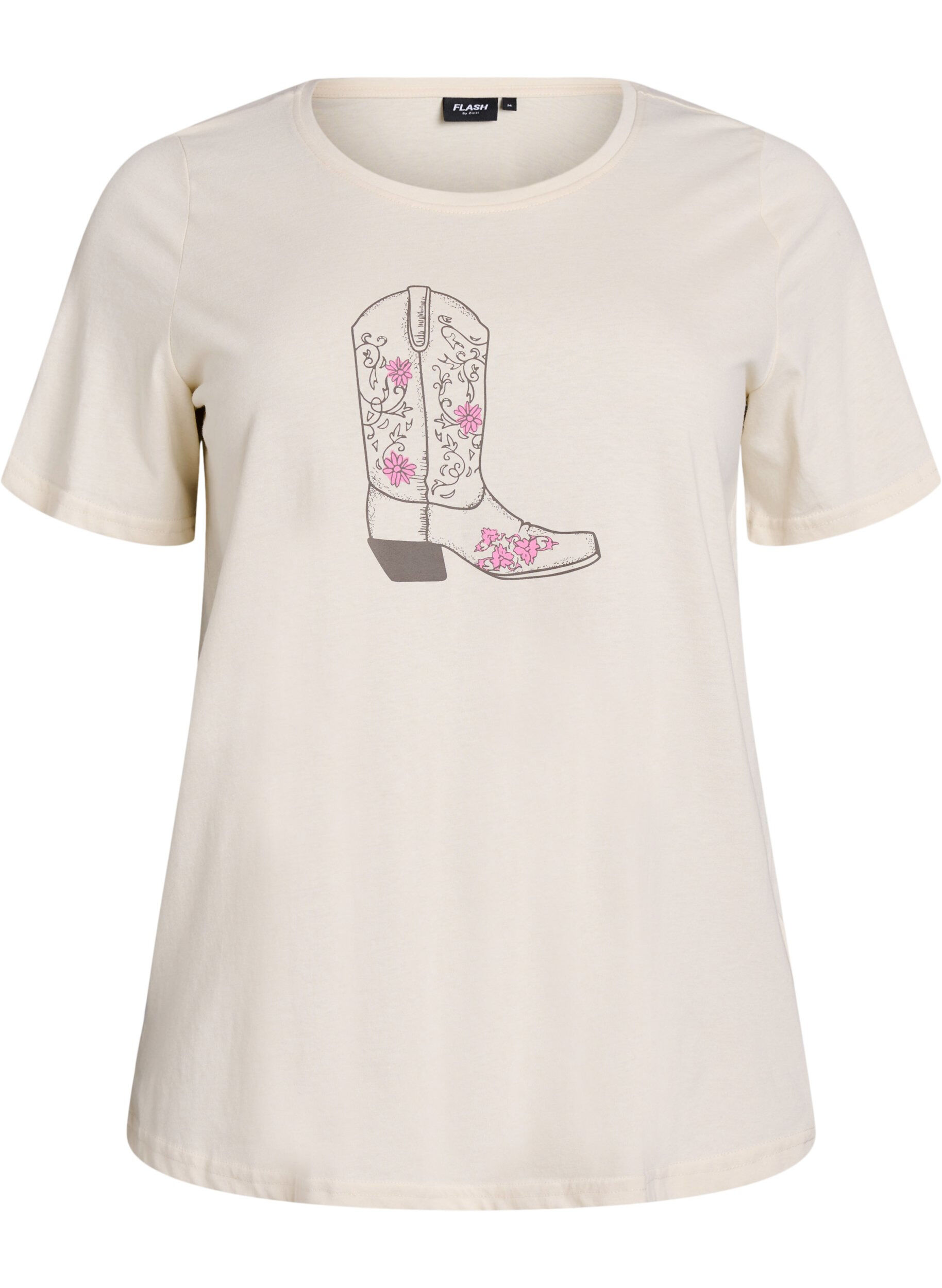 Zizzi FLASH - T-shirt med tryck, Beige, Packshot image number 0