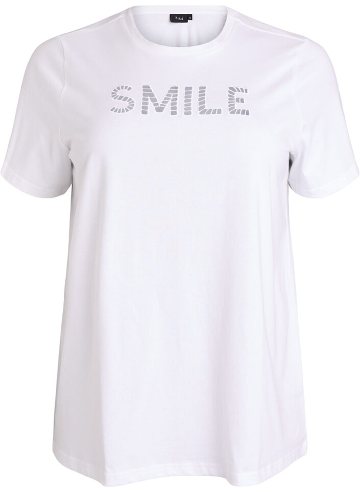 T-shirt i bomull med broderad text, Vit, Packshot image number 0