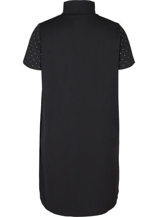 Kortärmad klänning med hög hals och dekorativa stenar, Black w. Silver, Packshot image number 1