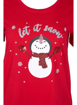 T-shirt med julmotiv i bomull, Tango Red Snowman, Packshot image number 2
