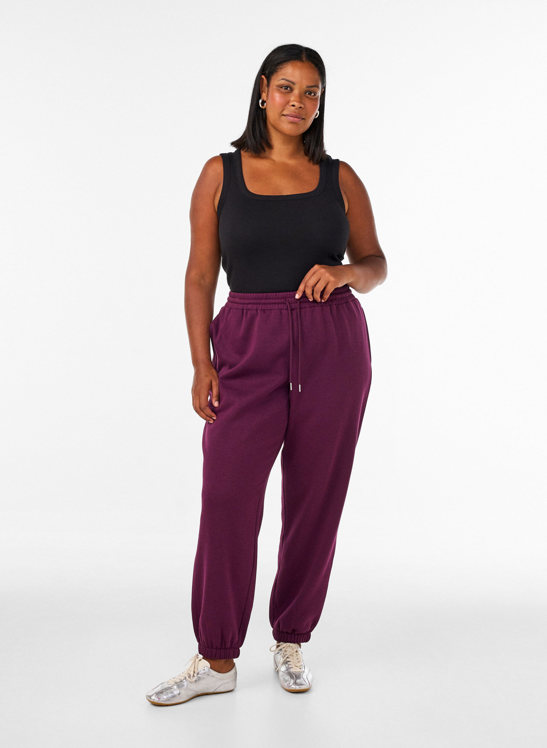 ZizziSweatpants med h&ouml;g midja och dragsko, Lila, Model image number 0