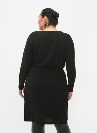 Glitterklänning med omlott och långa ärmar, Black Black, Model image number 1