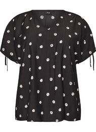 Blus i viskos med rynkade &auml;rmar, Svart