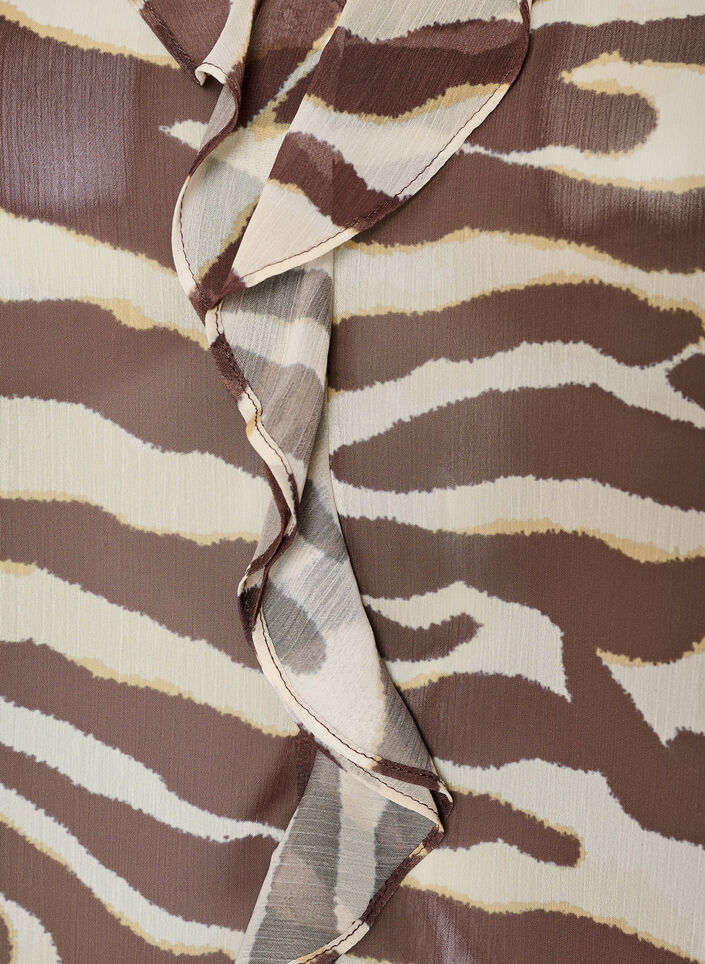 Blus i chiffong med zebram&ouml;nster och volanger, Brun, Packshot image number 3