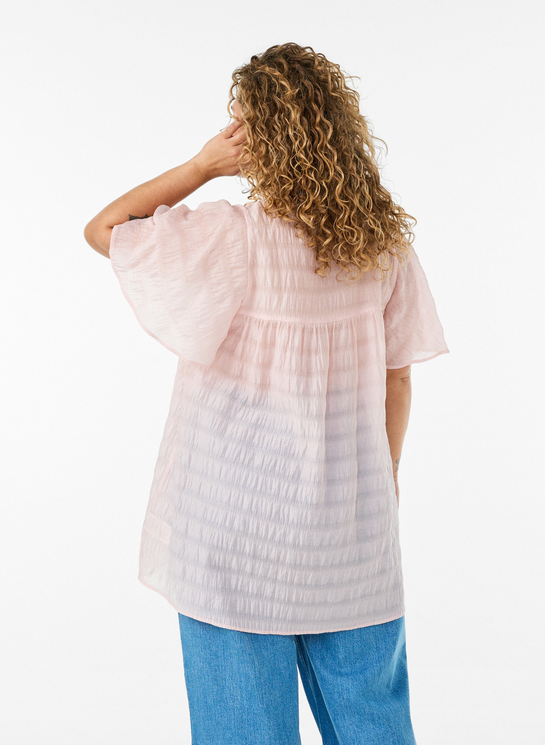 ZizziTunika i lyocell med fj&auml;rils&auml;rmar, Rosa, Model image number 2