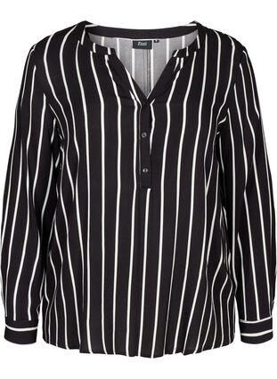 Randig blus i viskos, Black White stripe, Packshot image number 0