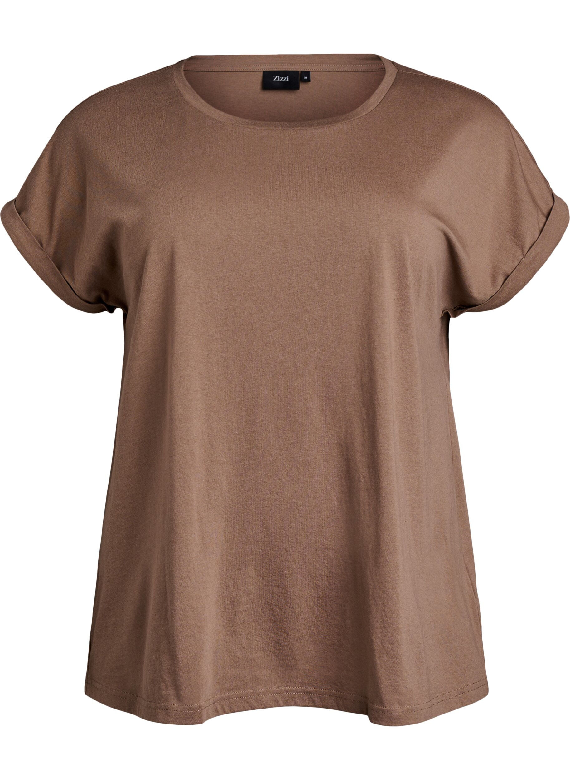 ZizziKort&auml;rmad t-shirt i bomullsblandning, Brun, Packshot image number 0