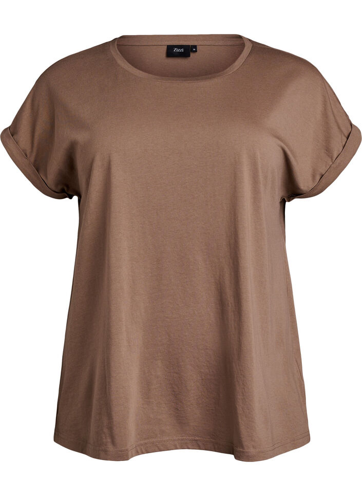 Kort&auml;rmad t-shirt i bomullsblandning, Brun, Packshot image number 0