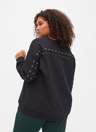 Sweatshirt i bomull med snörning, Black, Model image number 1